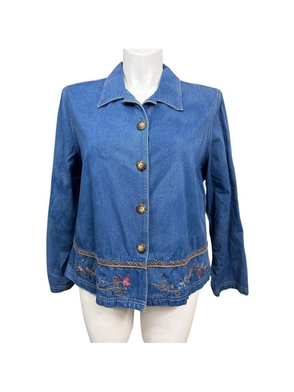 Vintage Koret City Blues Embroidered Denim Jacket Women's 2X Cotton